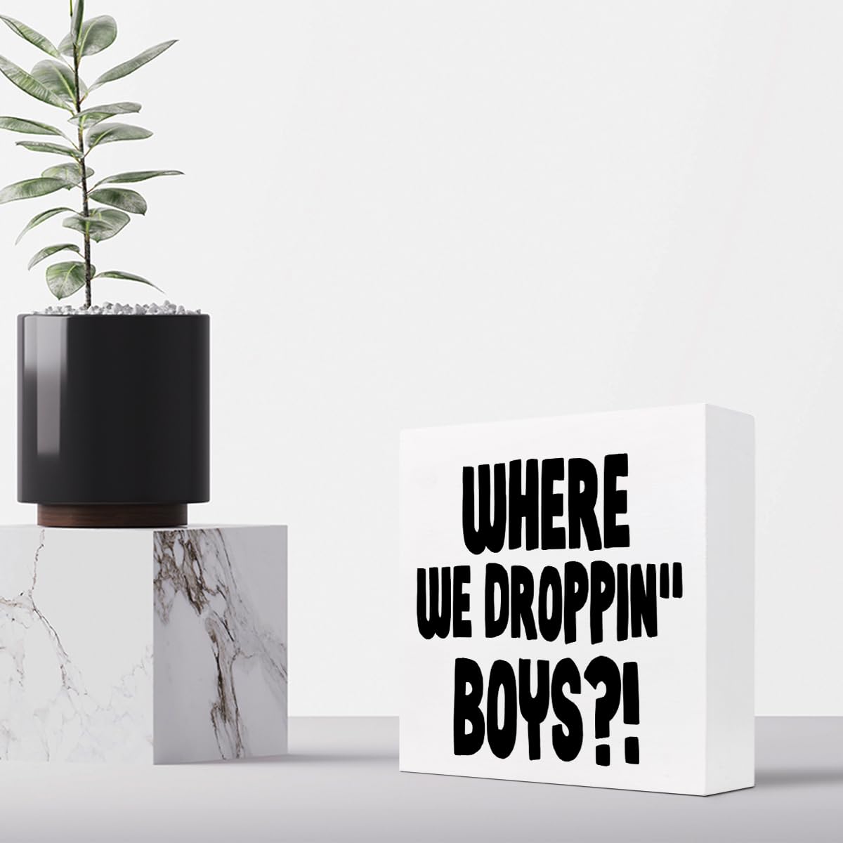 Cartel divertido para videojuegos, con texto en inglés Where We Dropping Boys (Where We Dropping Boys) con cita de videojuegos, caja de madera, placa de bloques, decoración de escritorio para el 4