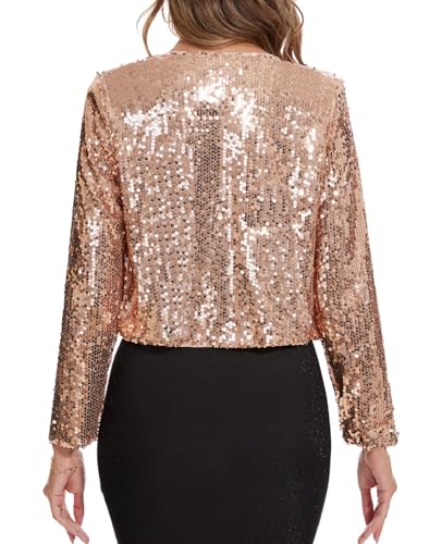 Image of MINTLIMIT Women's Sequin Jacket Long Sleeve Open Front Sparkly Shrugs Glitter Cropped Bolero Cardigans