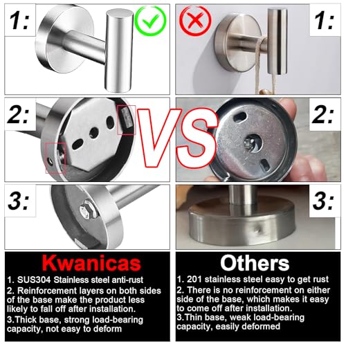 Kwanicas MJH6JT 6 Pieces Brushed Nickel Bathroom Hardware Accessories Set Hand Towel Ring 16&23.6 Inch Round Towel Bar Silver Toilet Paper Holder Towel Hooks 2 Pieces Sus 304 Stainless Steel,Heavy Duty,Wall Mounted thumb #5