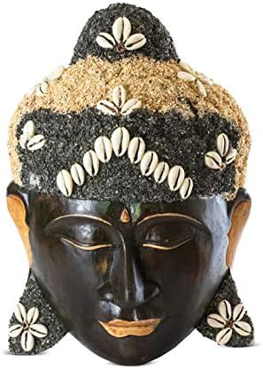 Hand Carved Buddha Mask Wooden with Beach Gravel