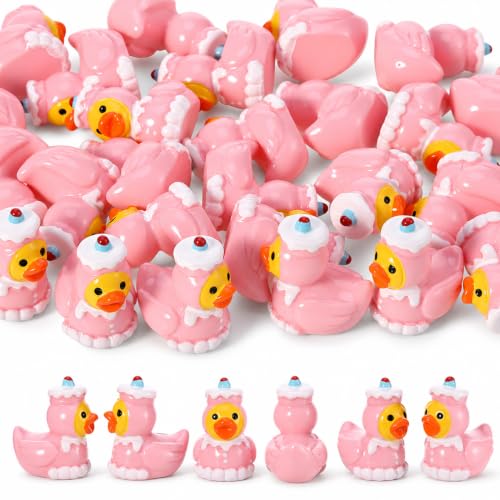 Image of 50 Pcs Cake Ducks Toy Figures, Mini Cake Resin Ducks Bulk, Tiny Cakes Figurine Dress up Duck Toy for Party Favors (Pink)
