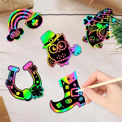 24Pieces Irish Festival Scratch Paper Set With Stick Hanging String For Craft Project And Festival Decoration