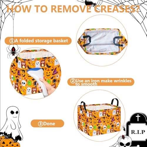 Image of Happy Halloween Ghost Storage Basket Gift Laundry Bins Collapsible Storage Baskets Box Laundry Nursery Hamper for Home and Office Decoration with Handles