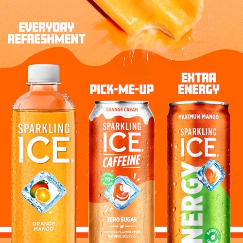 Image of Sparkling Ice Caffeine Soda Shoppe Orange Cream Perfectly Caffeinated Sparkling Water with 70mg Caffeine, Zero Sugar, with Antioxidants and Vitamins, 16 fl oz Cans (Pack Of 12)