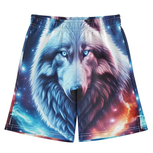 Wolf Galaxy Pull-On Summer Boys Shorts Elastic Waist Children Boys Beach Shorts with Pockets XS