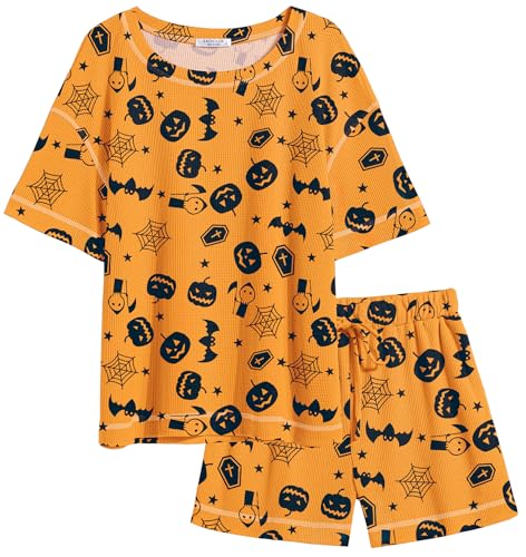 Image of Ekouaer Women's Waffle Knit Two Piece Lounge Set, Soft Matching Outfits for Daily Wear, Casual Shorts Set with Pocket