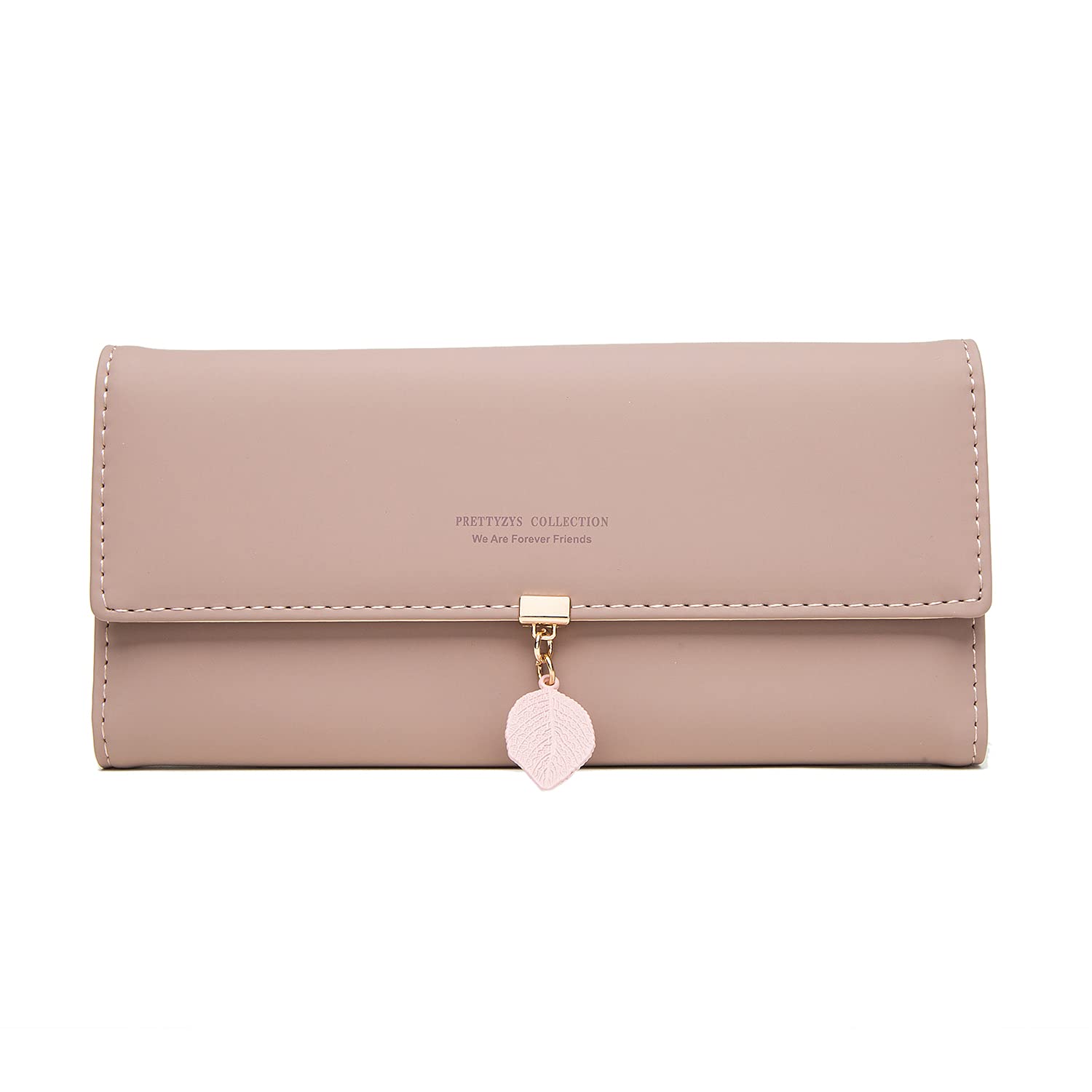 2021 Fashion Women Long Leather Wallet Leaf Pendant Clutch Zipper Pockets Card Large Capacity RFID Blocking Holder Organizer Bifold Trifold Wallets (Style C - Caramel)