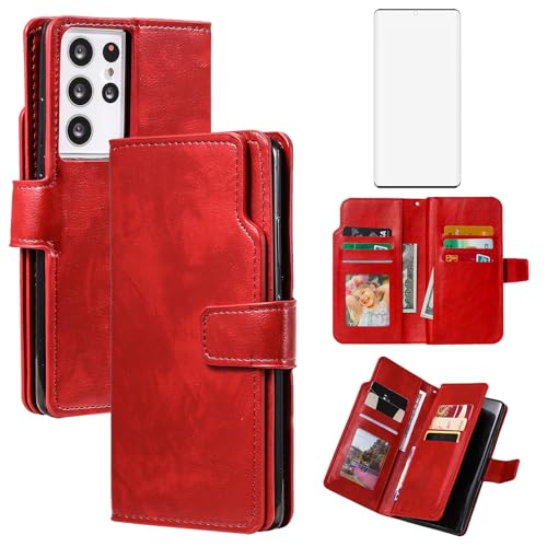 Coque Samsung S21 Ultra Asuwish Étui Portefeuille en TPU avec Verre Trempé