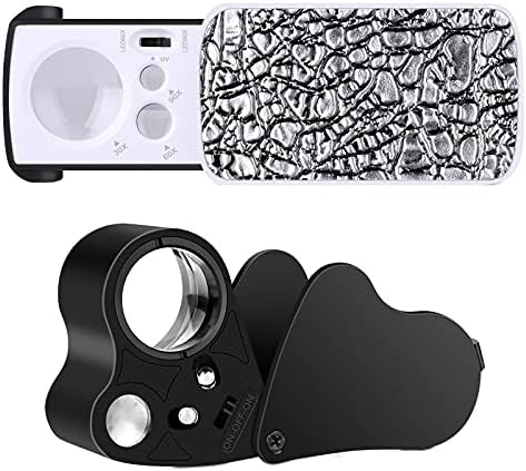 2 PCS Illuminated Jewelers Loupe, 30X 60X 90X Eye Loupe Portable Magnifying Glass with LED Light, Lighted Magnifier for Jewelry, Coins, Plants, Stamps, Gems, Watch Repair Work
