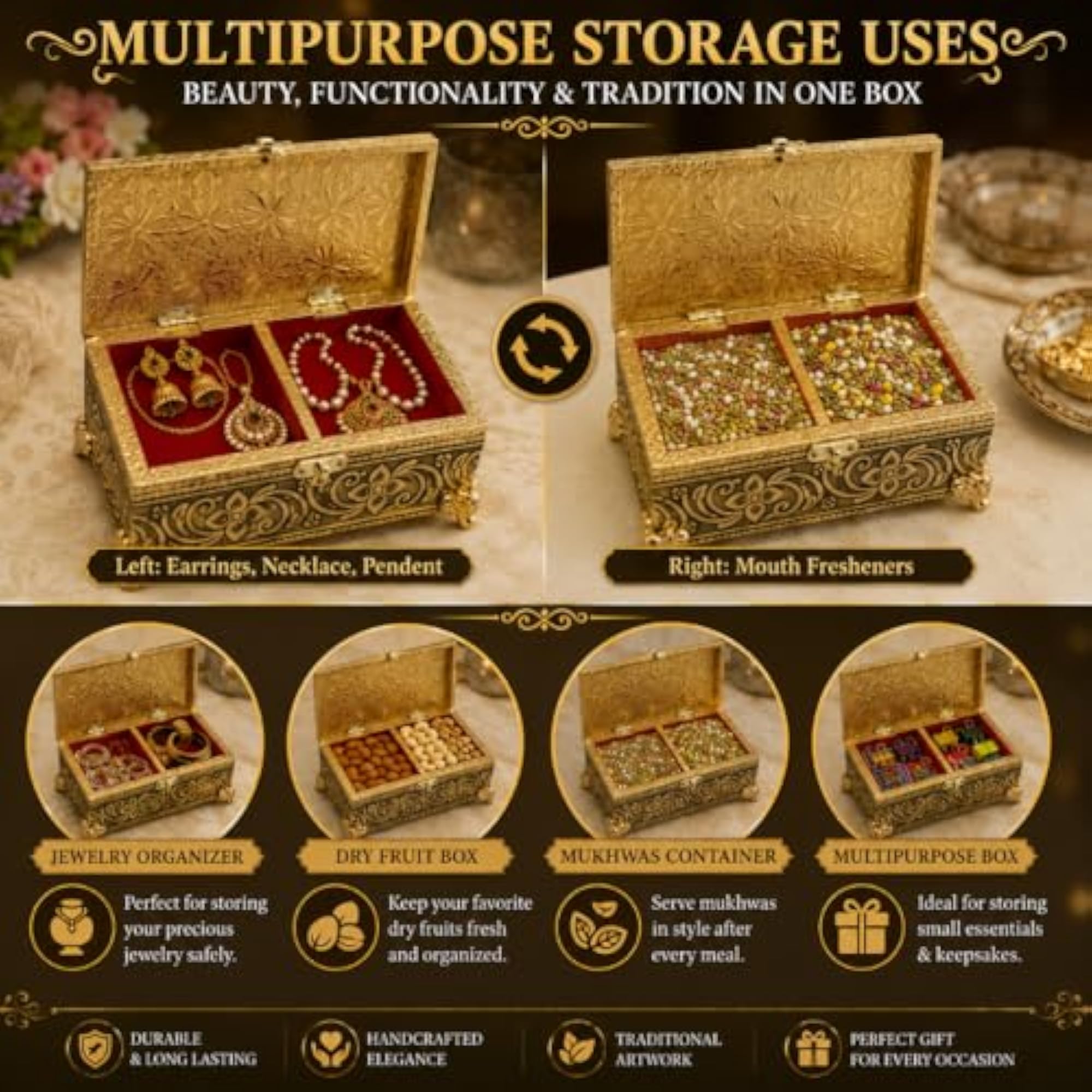 Traditional Decorative Mukhwas Container for Jewellery & Trinkets
