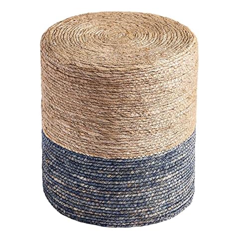 Cplxroc Pouf Ottoman, 100% Handwoven Seagrass Braided Pouffe, Boho Decor Floor Chair for Couch or Desk, Outdoor Ottomans for Garden, Round Footrest with Wood Frame, Home Decorative Seat for Balcony Cover