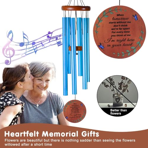 Image of Memorial Wind Chimes for Loss of Loved One - Sympathy Gift for Loss of Dad, Mom, Baby, or Friend - Outdoor Bereavement Wind Chimes, Blue Round Design