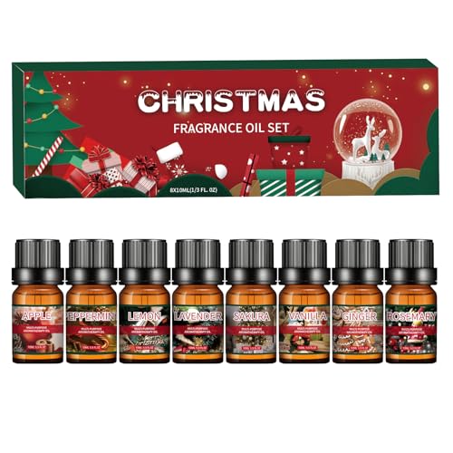 Dazhtu Aceites Esenciales Navidad para Humidificador 8 x 10 ml Set de Aceite Aromáticos Natural, Aceites Esenciales Aromaterapia para Difusor, Essential Oils Set de Regalo, Lavanda, Menta, Lemongrass