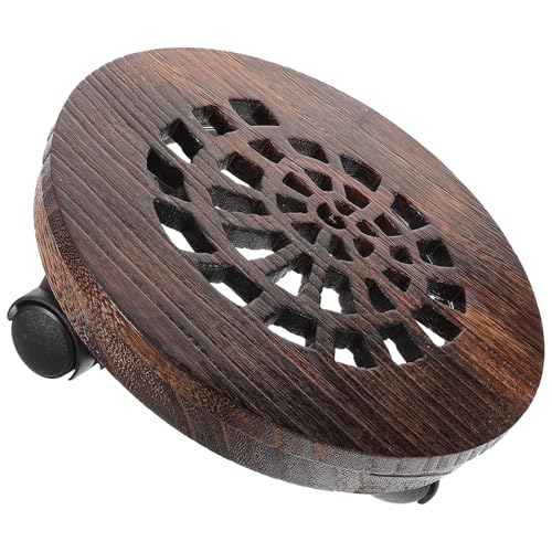 WRITWAA Support à Plantes D’Intérieur en Bois Massif Épais avec Roulettes Pivotantes et Frein Plateau Rond de 21 CM de Diamètre Base Mobile pour Pots de Fleurs – pour Jardinage et