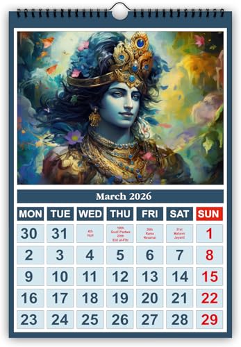 Image of AccuPrints Religious Hindu Wall Hanging Calendar 2026 - Size (14 x 20) inch For Office Home (35.5 x 50) cm- (Hindu wall calendar)
