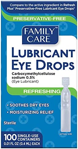 Family Care Refreshing Lubricant Eye Drop Preservative Free Single Use Vials Individually Sealed containers of 5 vials, Relief for Redness Dry itching Sensitive Allergies 1 Package (100 Count)…