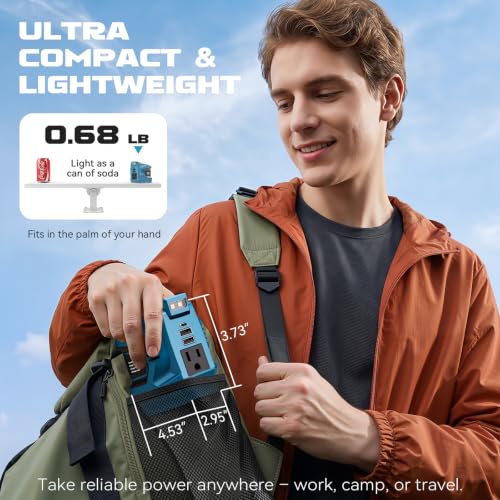 Image of Ecarke 220W Portable Power Inverter Compatible with Makita 18V Battery (Tool Only), DC 18V to AC 110V Power Station with 1 AC Outlet, 2 USB-A, 1 Type-C & LED Light for Camping Outdoor Emergency