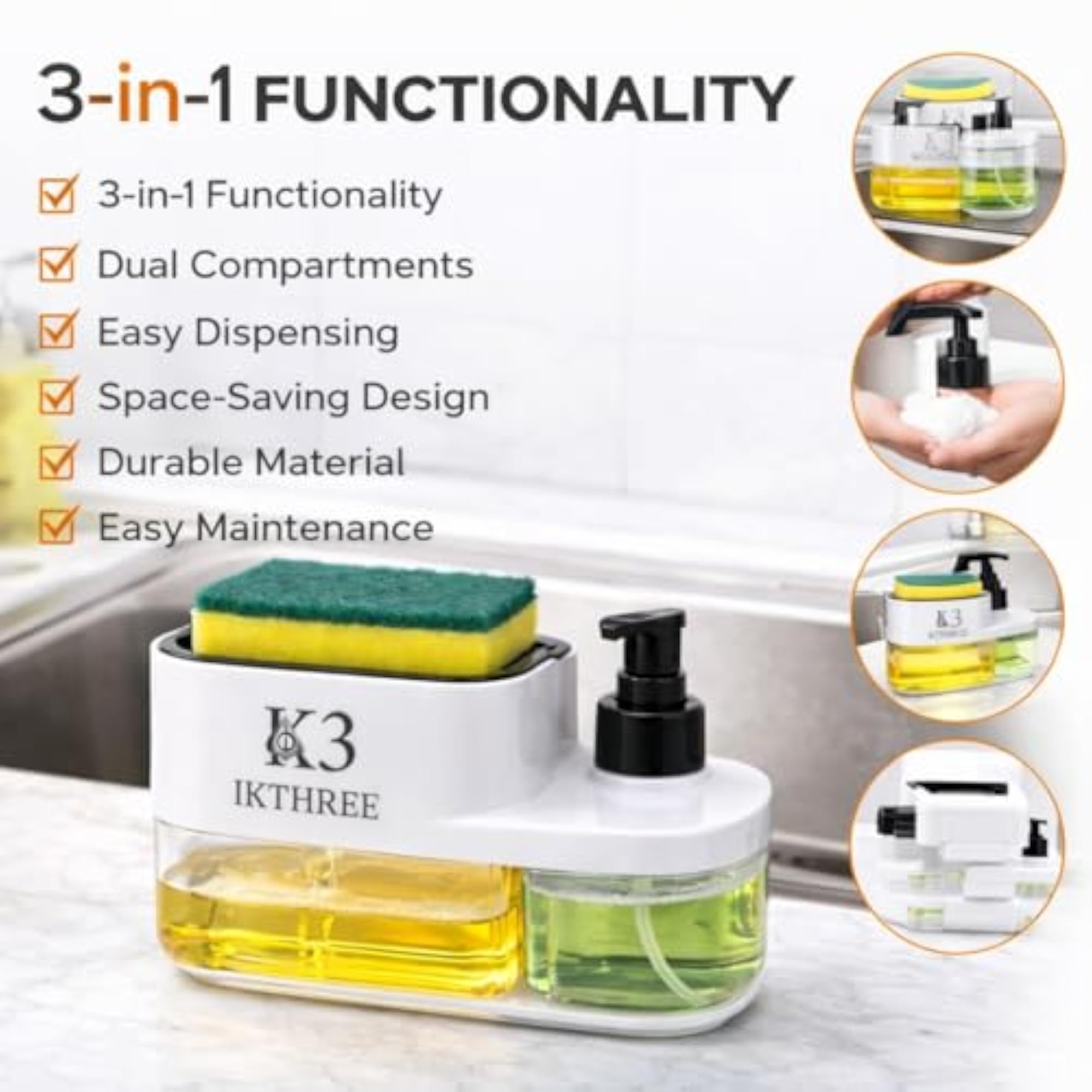 3-in-1 Kitchen Sink Organizer with Soap Dispenser, Green
