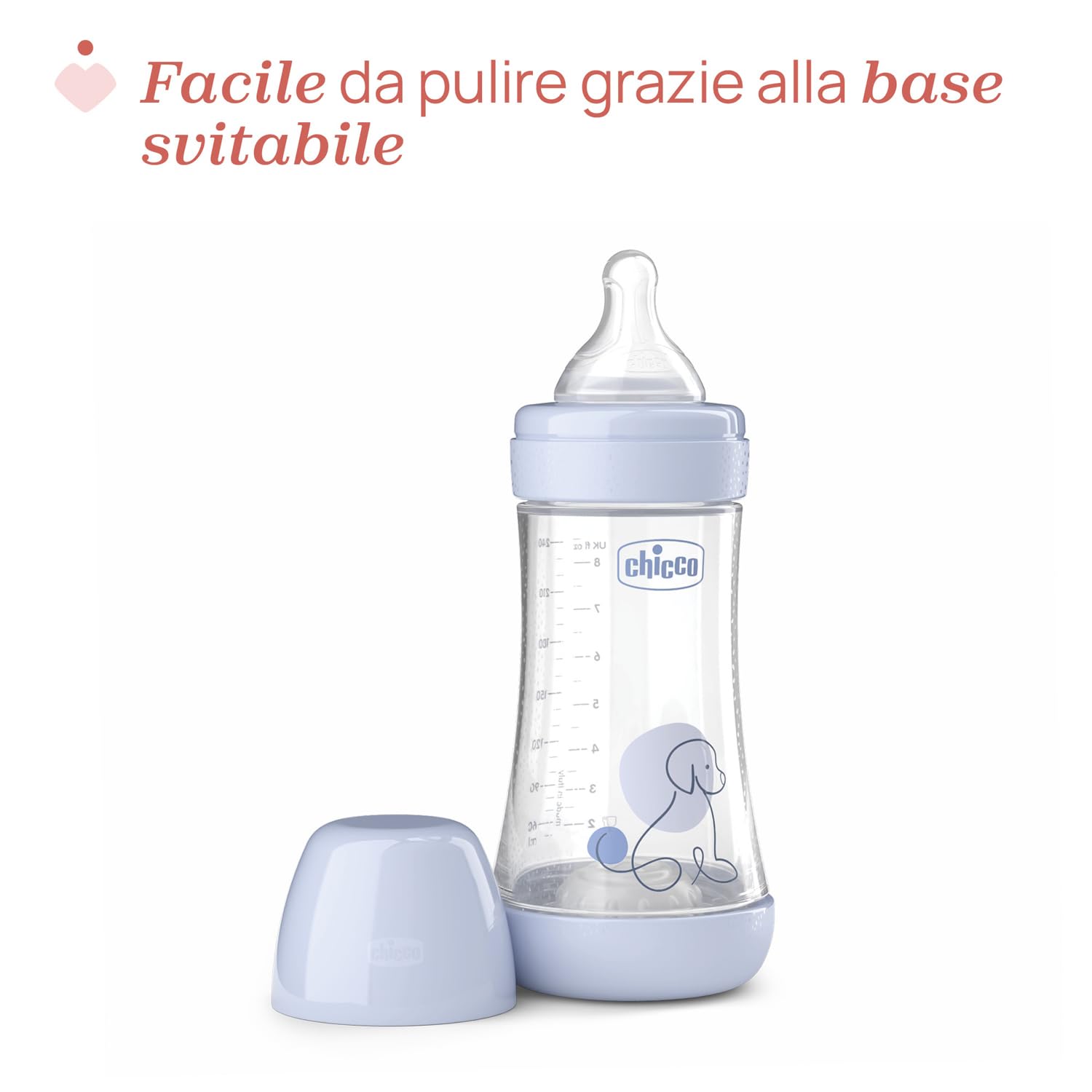 Chicco PERFECT 5 Biberon Anticolica 240 ml, Flusso Medio, Tettarella in Morbido Silicone, Blu