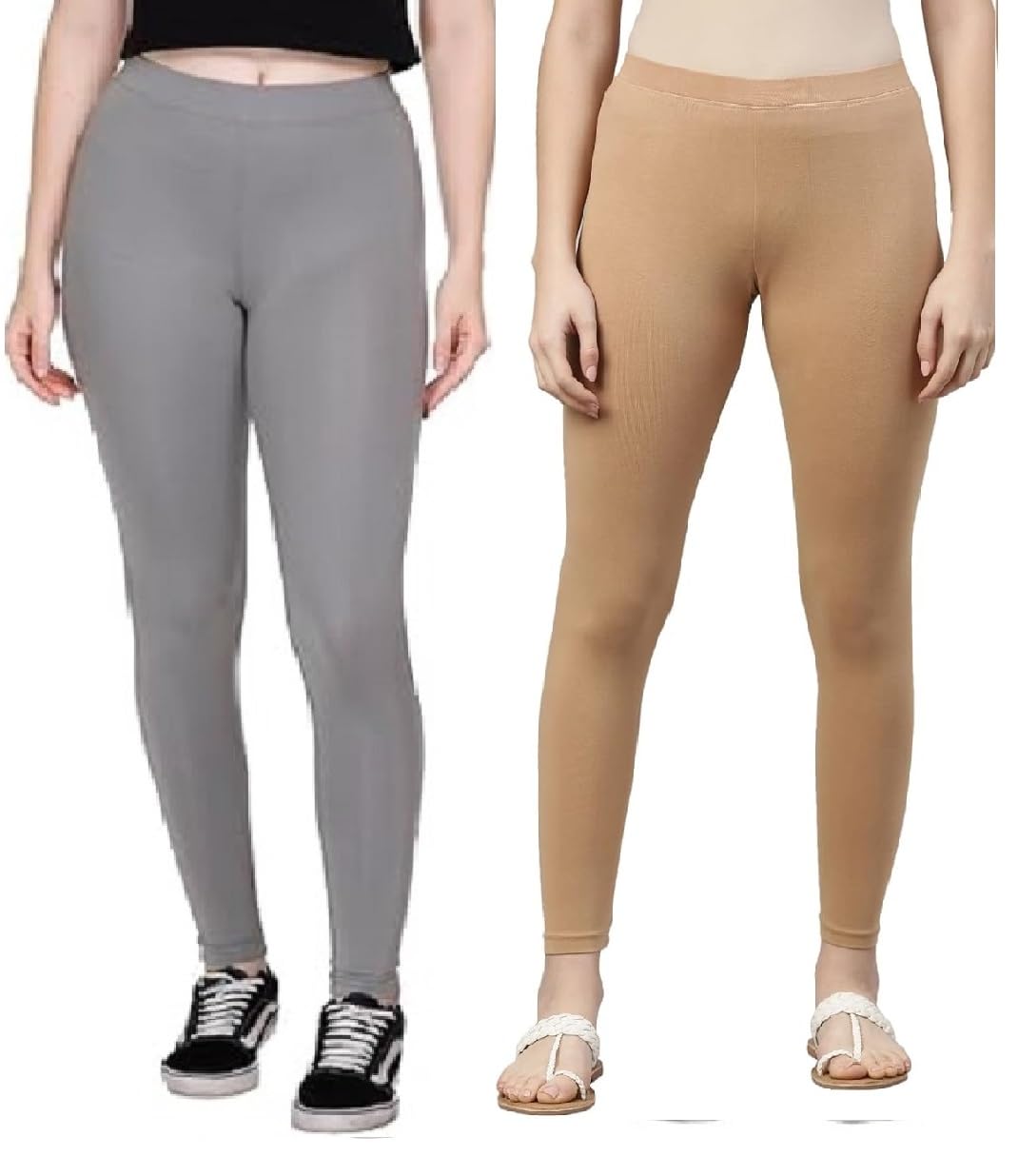 Combo of 2 Tailored Cut & Skinny Fit Solid Stretchable Cotton Leggings for Women Ankle Length with Ultrasoft Wide Elastic Waistband |Comfortable Ankle Length Leggings | Pack of 2|-image-32