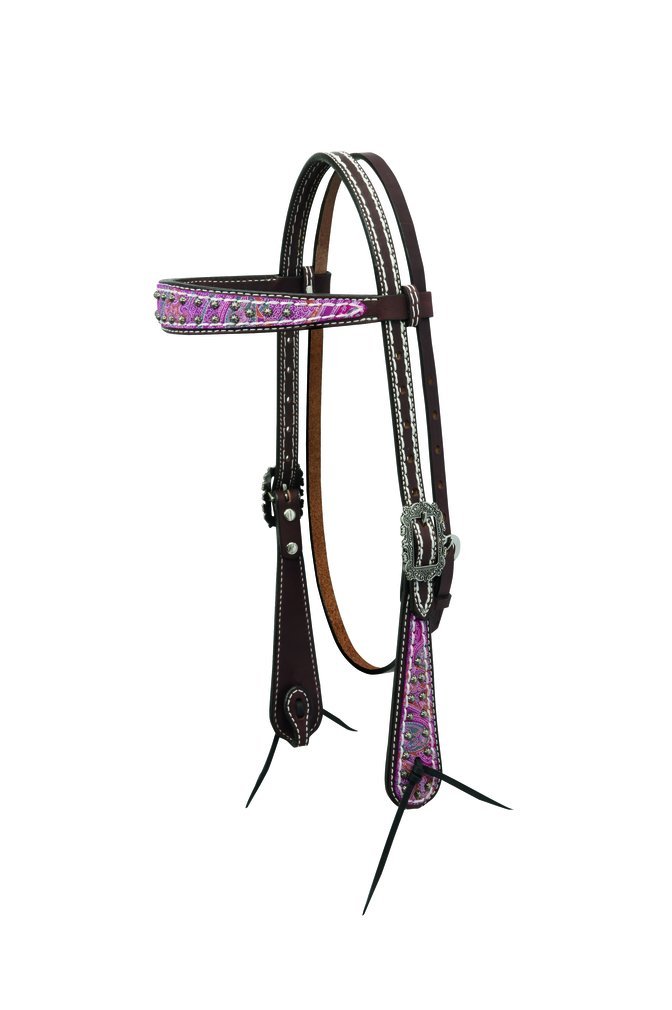 Weaver Leather Vintage Paisley Hundeleine - Leder Mit Pinkem Muster & Nickel-Beschlägen