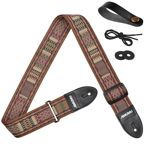 AMUMU Gitarrengurt – 5 cm Tribal-Muster – Nahtlos gewebt, Mikrofaserkunstleder-Enden – Für Akustik-, E- und Bassgitarren – Verstellbar von 92 bis 160 cm