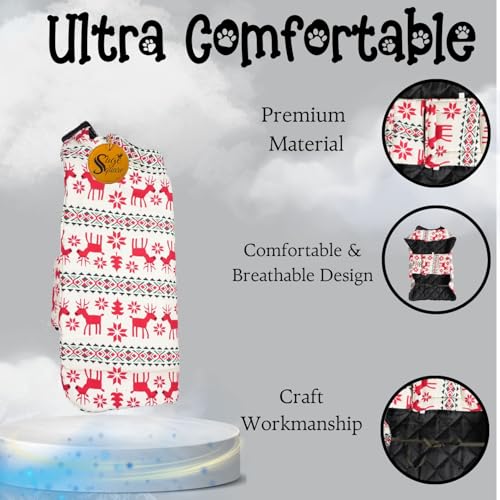 Image of Sage Square Winter Coloured Dog Coat - All-Weather Protection, Windproof, Waterproof Cozy Fleece Lining, Adjustable Straps, Durable, Stylish, Comfortable, Jacket (Red Dear Print, Medium)