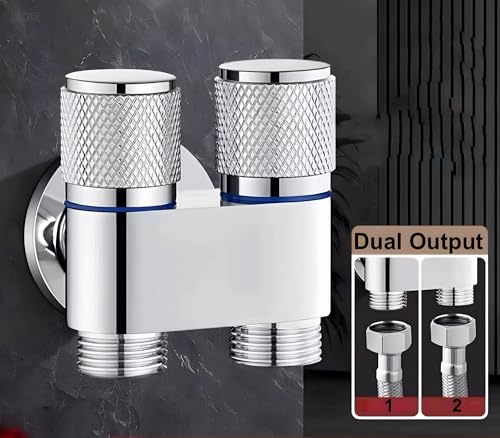 Image of 24x7 eMall Brass 2 In 1 Angular Chrome Dual Double Tap For Bathroom, Geyser | Luxury Series Two-Way Angle Valve | Black Washing Machine Tap