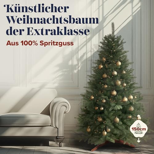 Weihnachtsbaum künstlich 150cm 100% PE Spritzguss - TESTSIEGER - Naturgetreu, dichte Zweige… – Ansicht 2