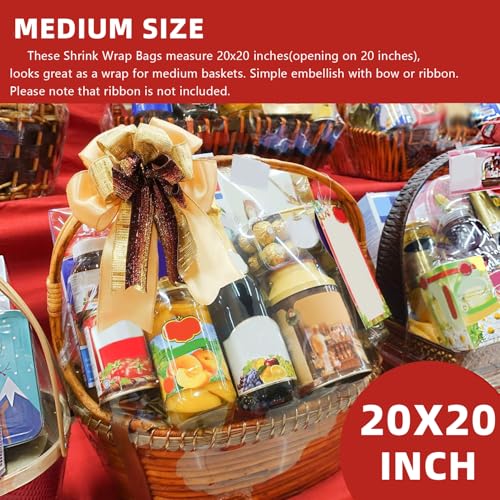 Image of Morepack Shrink Wrap Bags for Gift Baskets, 20x20 Inches 10 Pieces | Clear PVC Heat Shrink Bags