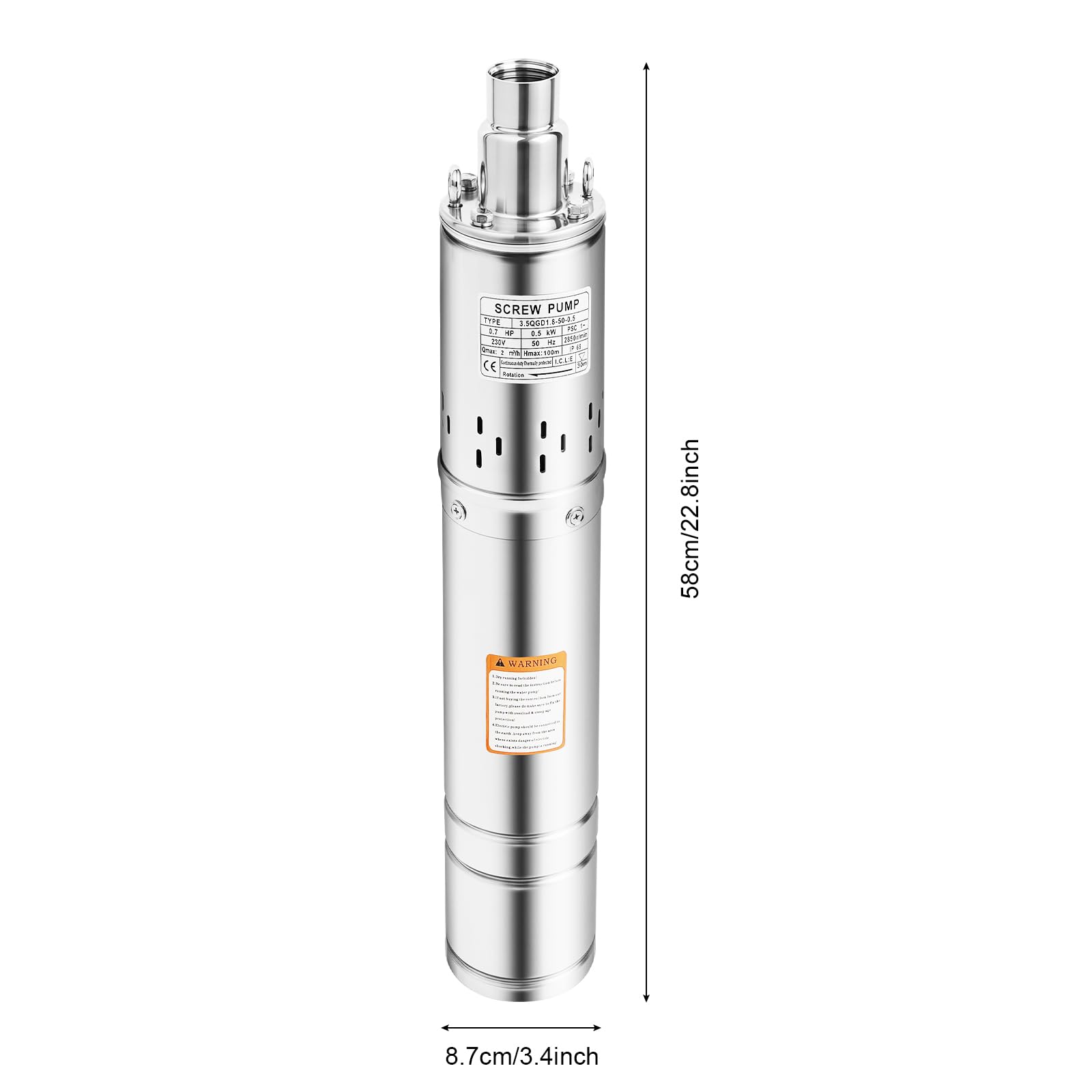 Tiefbrunnenpumpe 3.5 Zoll Edelstahl Tauchpumpe 500W 100 m Förderhöhe 2000 l/h IP68 Garten Bewässerung