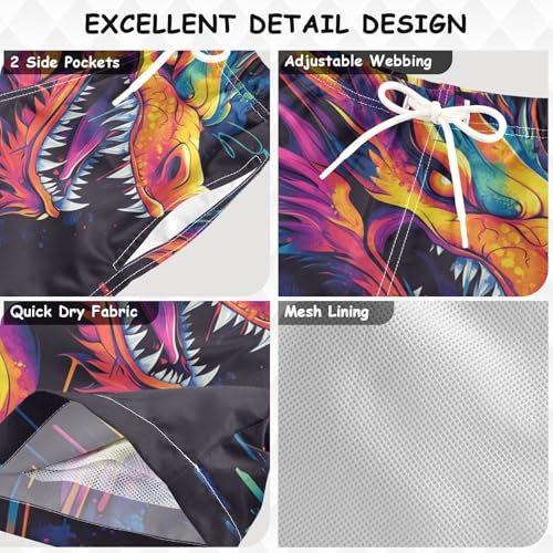 Pigsaly Boys Swim Trunks Angry Dragon Painted Boys Board Shorts Swimsuit Swimwear Summer Bathing Suit XS Multicolor3