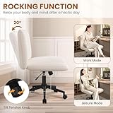 Yaheetech Wide Seat Cross Legged Office Chair, Adjustable Armless Office Chairs with Wheels, Vanity Chair Criss Cross Chair Swivel Computer Chairs, Beige - Image 8