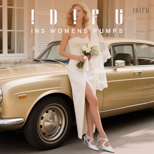 IDIFU IN3 Womens Closed Pointed Toe Heels Low Stilettos Pumps Slingback Adjustable Cross Strap Dress Shoes for Women Wedding Party Prom Evening Dressy Comfortable Sexy Trendy Pumps Shoes2