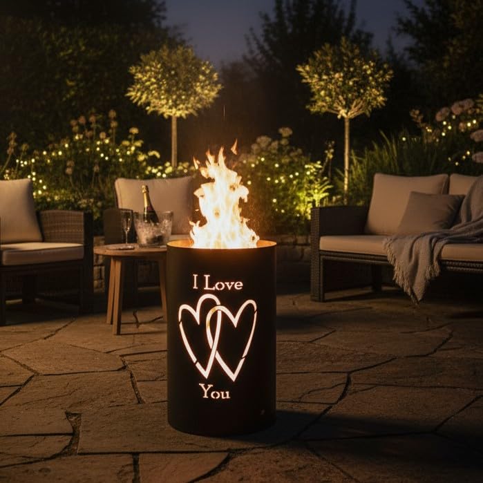 TiKo-Design Feuertonne - Lagerfeuertonne - Feuerkorb mit Herzen Motiv –...
