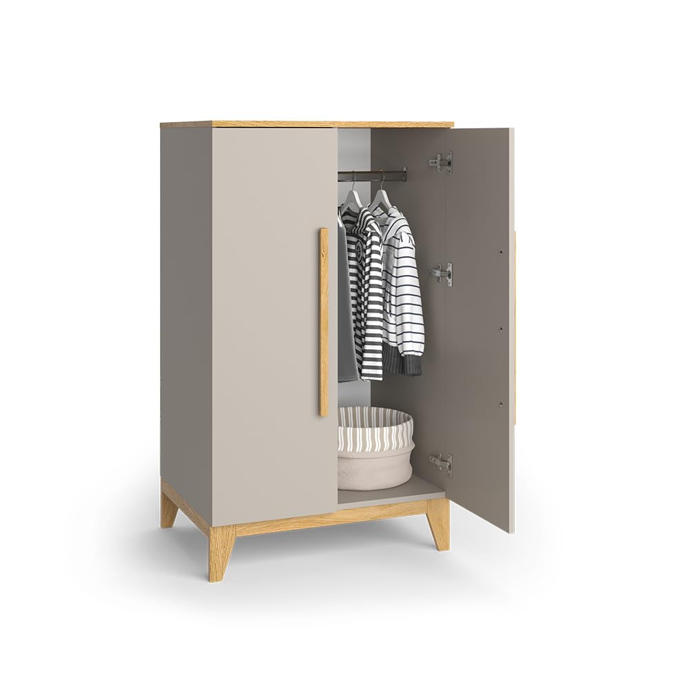 VitaliSpa Kinderkleiderschrank Malia, Cashmere/Eiche, 70 x 120 cm, mit Einlegeböden und Kleiderstange zur flexiblen Aufbewahrung