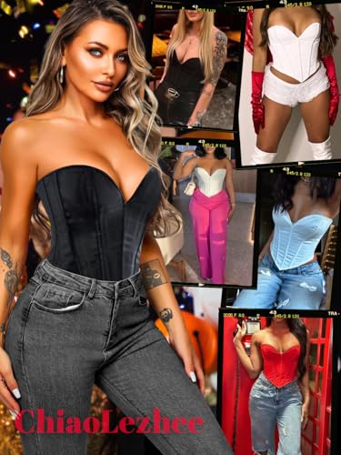 Image of ChiaoLezhee Heart Corset Top For Women, Sexy Concert Outfits Going Out, Strapless Crop Top, Overbust Bustier