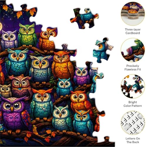 Puzzles de 500 piezas para adultos, Rompecabezas de búho colorido | Puzzles de bosque fantástico de 500 piezas, 20.5x15 in (52x38cm) miniatura 4
