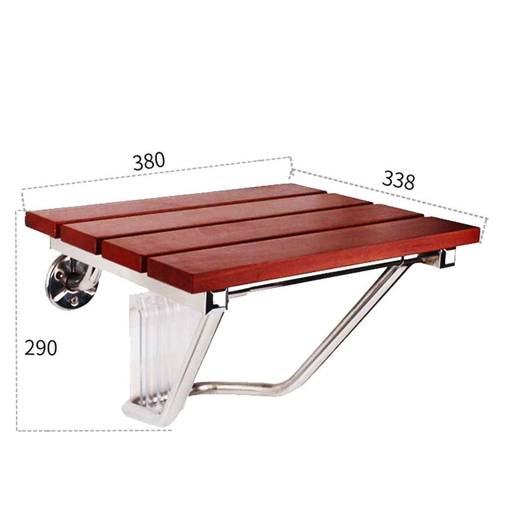 CHEWYNP Asiento de Ducha Plegable Taburete de baño de Banco montado en la Pared de Madera - Taburete de baño de Acero Inoxidable de Madera de Teca para Personas Mayores, Silla de Ducha, si