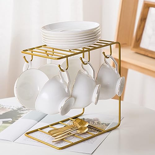 Miniatura 3 de Luxshiny Soporte de metal para taza de árbol para mostrador 6 ganchos organizador de tazas de café soporte para tazas de café organizador de platos