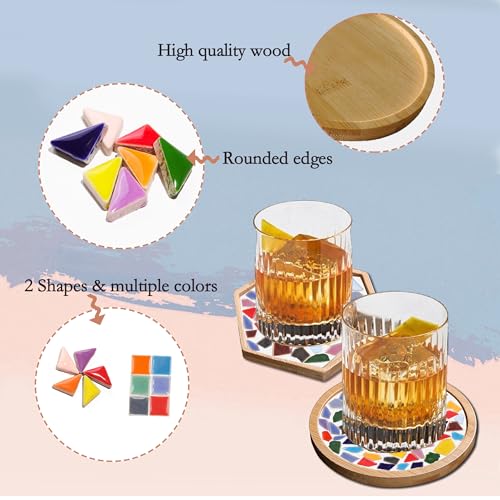 Nuyoach Diy Mosaic Tiles Kits For Crafts,2 Sets Glass Mosaic Craft Coaster Making Kits For Adults,Ceramic Mosaic Art Bulk Materials Package For Women Kid Seniors Handmade Gifts Home Decor Summer Party