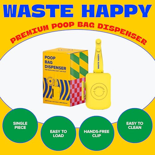 Image of Dog Poop Bag Dispenser with 15 14 inch Bags Capacity | Yellow Silicone Dog Poop Bag Holder for Leash | Durable, Portable & Refillable Waste Bag Case | Only Fits Waste Happy bags