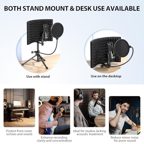 Riworal STUDIO RECORDING MICROPHONE ISOLATION Shield With Pop Filter &Tri-Stand Kit Music Recording Usb Condenser Mics To Laptop Pc Mac Phone Equipment thumb #5