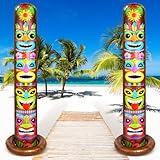 Leyndo 2 Pack 6 ft Inflatable Tiki Luau Party Decorations Hawaiian Luau Tropical Inflatables Tiki Decorations Blow up Party Beach Supplies for Hawaiian Parties Bar Summer Pool Outdoor Yard Decor