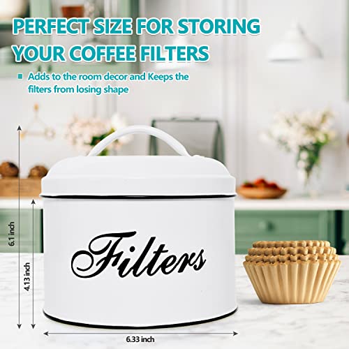 Vumdua Basket Coffee Filter Holder, Rustic Style White Coffee Filter Storage Container - Round Coffee Filter Dispenser Coffee Filter Container For Counter, Coffee Bar Decor #TOP1
