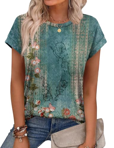 Image of Alaroo Womens Summer Tops Short Sleeve Shirts Crew Neck Cute Trendy Tunic Blouses (S-3XL)