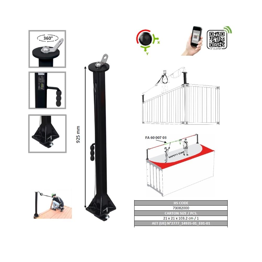 KRATOS SAFETY - Ligne de vie temporaire horizontale pour 2 utilisateurs, lg. maxi 14 m, pour conteneur ISO