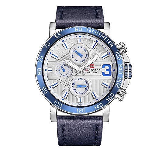 NAVIFORCE Watches for Men Sports Waterproof Multifunction Week Leather Quartz Wrist Watch Clock