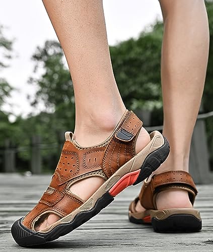 Men's Closed Toe Sandals Leather Hiking Sandals Outdoor Walking Sports Fisherman Sandals2
