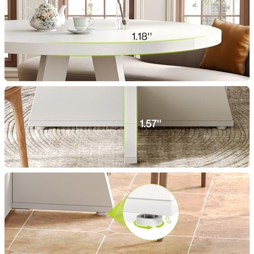 Image of LITTLE TREE Round Dining Table for 4-6 People, 47 Inches White Circle Dinner Kitchen Dining Room Table with Wooden Pedestal Base for Kitchen, Living Room
